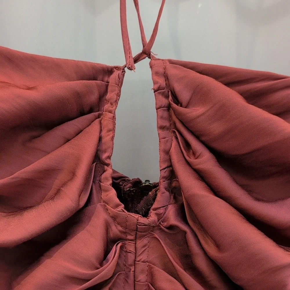 ULLA JOHNSON Mirelle Tie Halter Peplum Blouse Desert Rose Long Sleeve Size 8